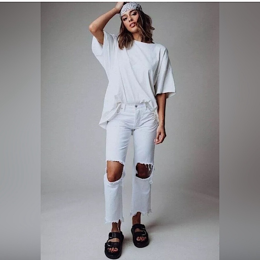 Free People White Distressed Jeans